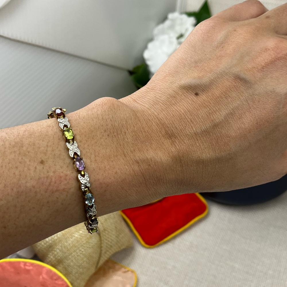 Vintage JJT Sterling Silver Multi-Gemstone Bracelet – 7.25” - Picture 4 of 13